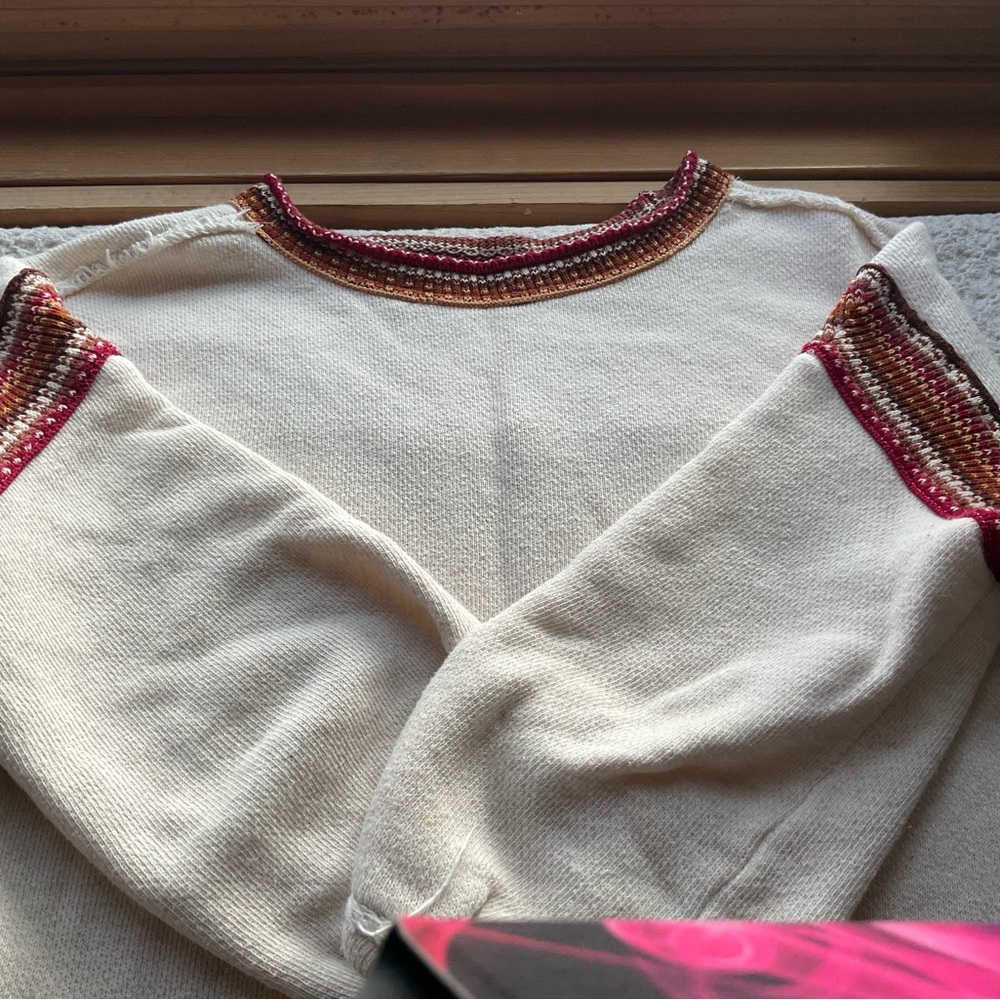 Free People Cream Sweatshirt with Red and Orange Accents